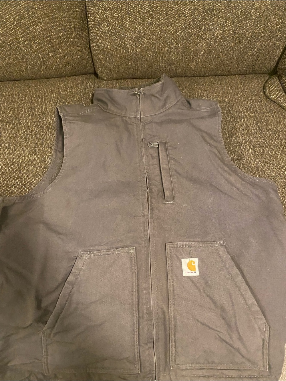 Carhartt Gray Sherpa-Lined Vest with Yellow Logo